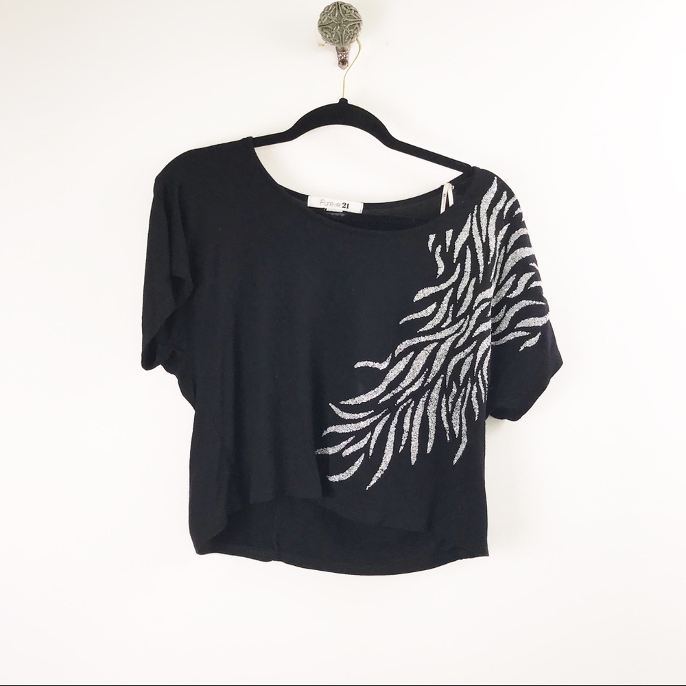 Forever 21 Rhinestone High Low Crop Top Black 260